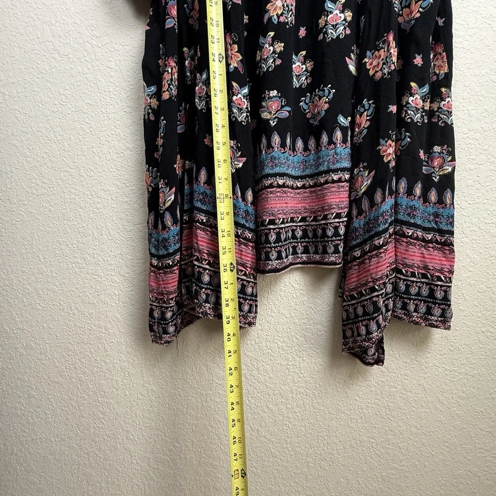 Francesca's Dark Floral Kimono Open Cardigan Wrap Cover Up Duster OS Festival‎